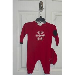 Firsts by Petit Lem Long Sleeve Romper & Hat in Red Snowflake 3M MSRP $64